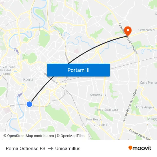 Roma Ostiense FS to Unicamillus map