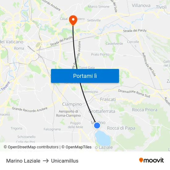 Marino Laziale to Unicamillus map