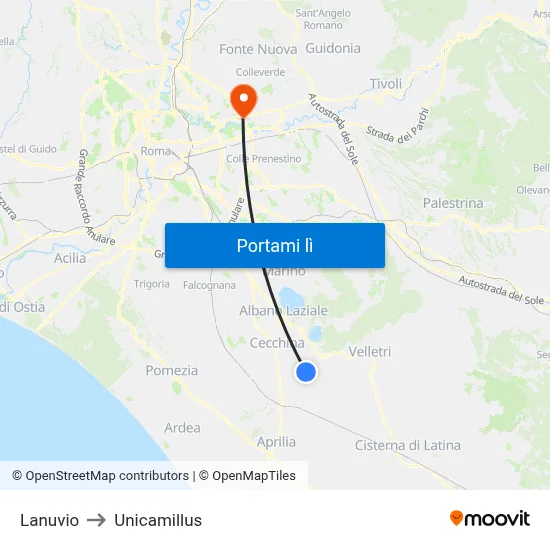 Lanuvio to Unicamillus map