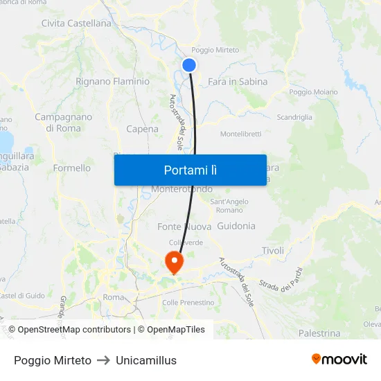 Poggio Mirteto to Unicamillus map