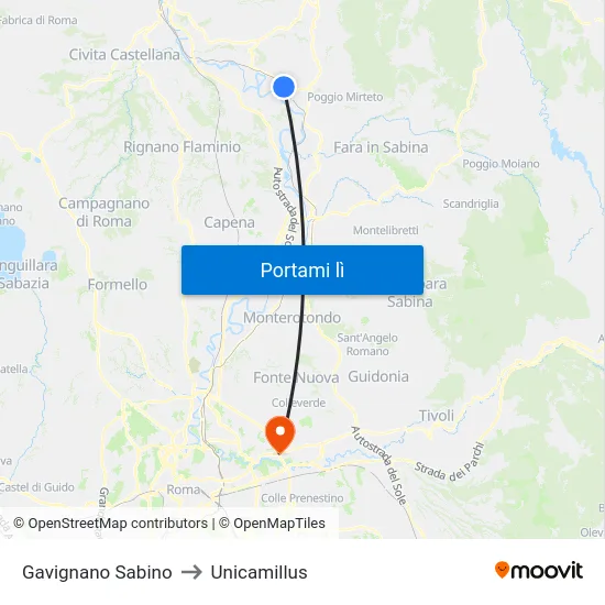 Gavignano Sabino to Unicamillus map