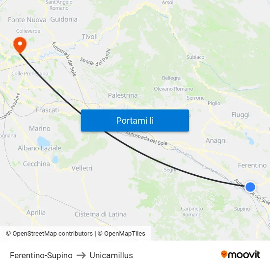 Ferentino-Supino to Unicamillus map