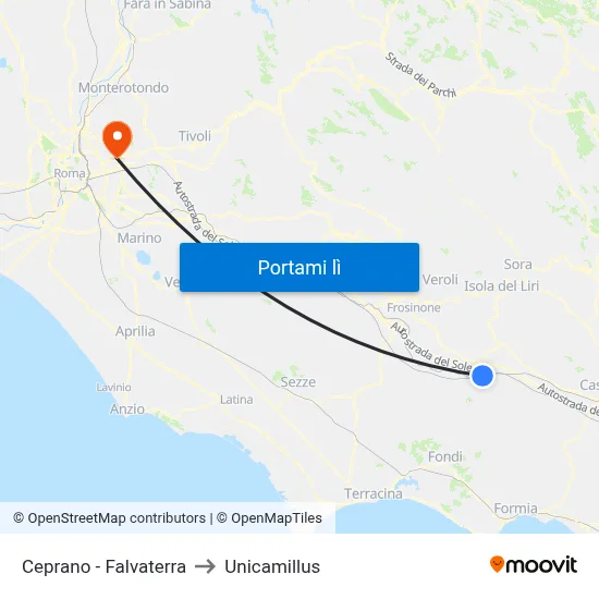 Ceprano - Falvaterra to Unicamillus map