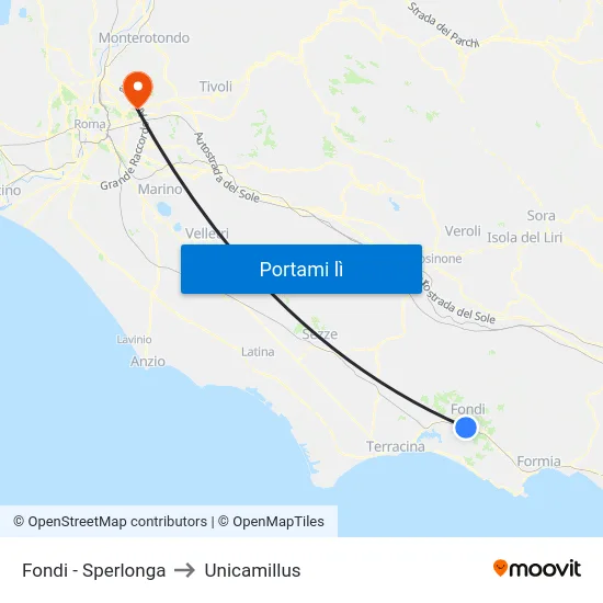 Fondi - Sperlonga to Unicamillus map