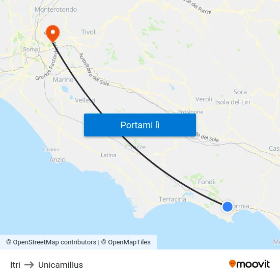 Itri to Unicamillus map