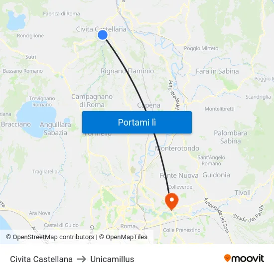 Civita Castellana to Unicamillus map