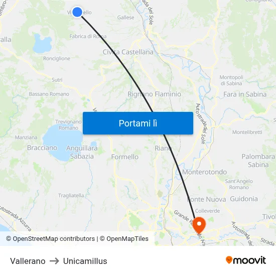 Vallerano to Unicamillus map