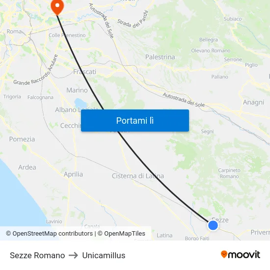 Sezze Romano to Unicamillus map