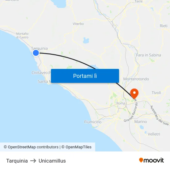 Tarquinia to Unicamillus map