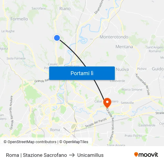Roma | Stazione Sacrofano to Unicamillus map