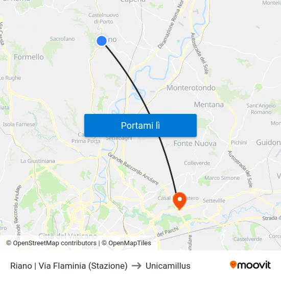 Riano | Via Flaminia (Stazione) to Unicamillus map