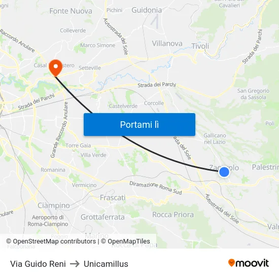 Via Guido Reni to Unicamillus map