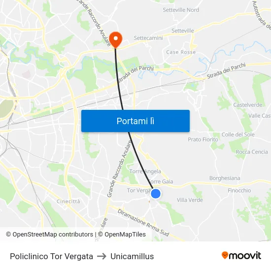 Policlinico Tor Vergata to Unicamillus map