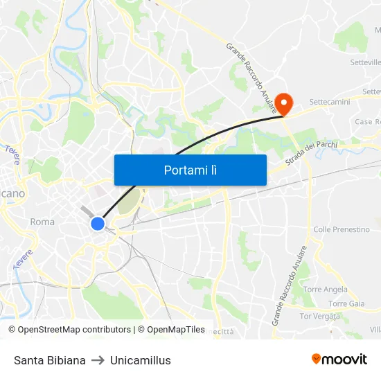Santa Bibiana to Unicamillus map