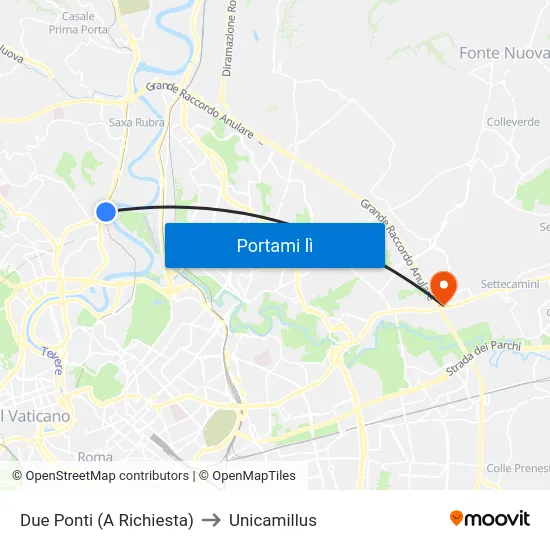 Due Ponti (A Richiesta) to Unicamillus map