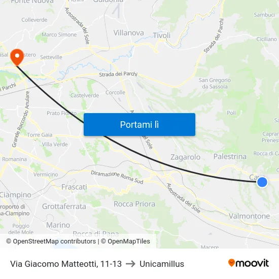 Via Giacomo Matteotti, 11-13 to Unicamillus map
