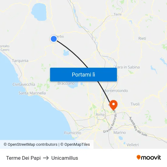 Terme Dei Papi to Unicamillus map