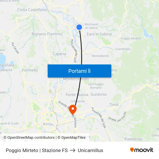 Poggio Mirteto | Stazione FS to Unicamillus map