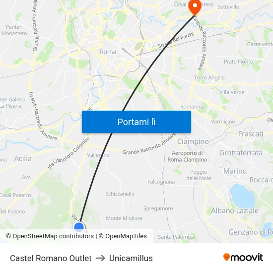 Castel Romano Outlet to Unicamillus map