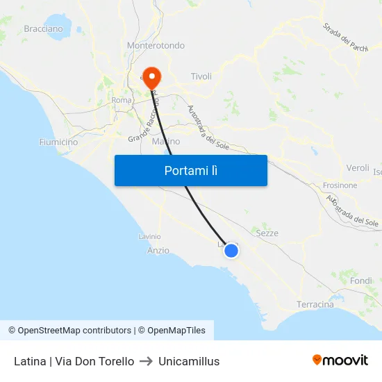Latina | Via Don Torello to Unicamillus map