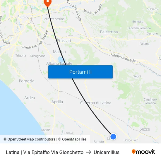 Latina | Via Epitaffio Via Gionchetto to Unicamillus map