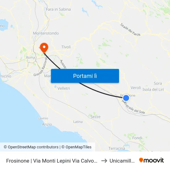 Frosinone | Via Monti Lepini Via Calvosa to Unicamillus map