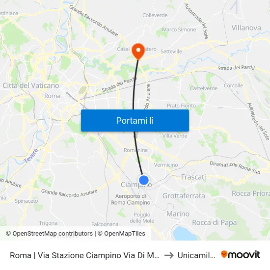 Roma | Via Stazione Ciampino Via Di Morena to Unicamillus map