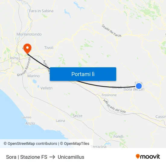 Sora | Stazione FS to Unicamillus map