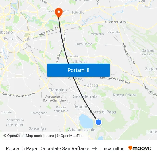 Rocca Di Papa | Ospedale San Raffaele to Unicamillus map