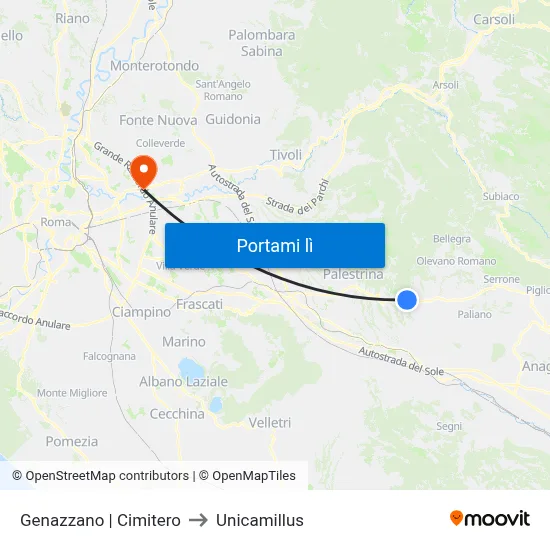 Genazzano | Cimitero to Unicamillus map