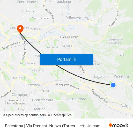 Palestrina | Via Prenest. Nuova (Torresina) to Unicamillus map