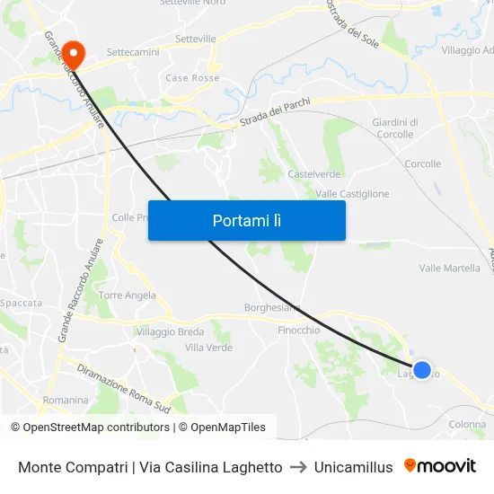 Monte Compatri | Via Casilina Laghetto to Unicamillus map