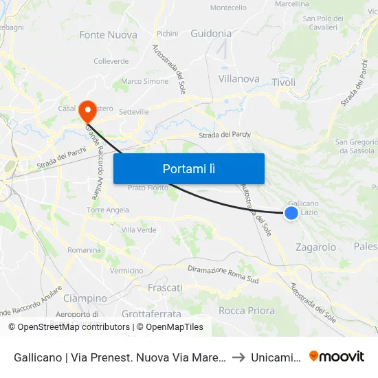 Gallicano | Via Prenest. Nuova Via Maremmana to Unicamillus map