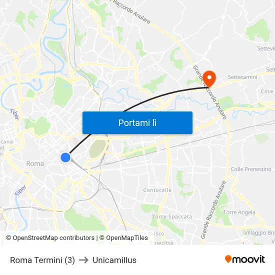 Roma Termini (3) to Unicamillus map