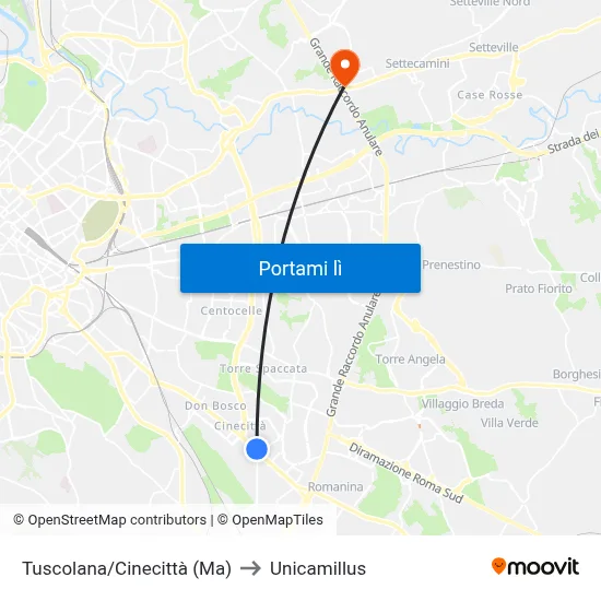 Tuscolana/Cinecittà (Ma) to Unicamillus map