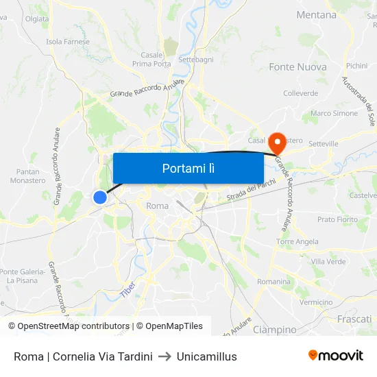 Roma | Cornelia Via Tardini to Unicamillus map