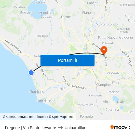 Fregene | Via Sestri Levante to Unicamillus map