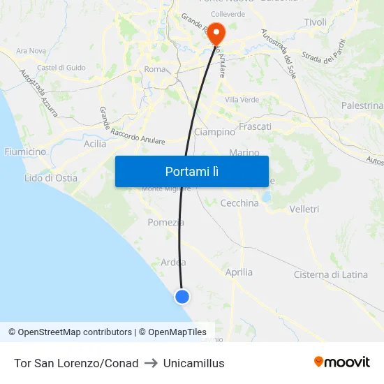 Tor San Lorenzo/Conad to Unicamillus map