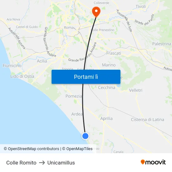 Colle Romito to Unicamillus map