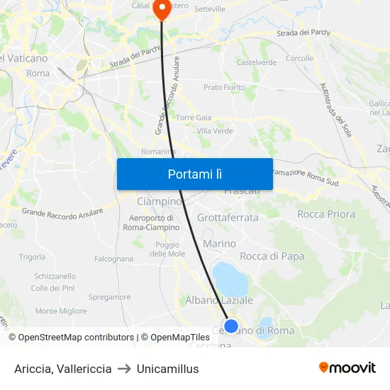 Ariccia, Vallericcia to Unicamillus map