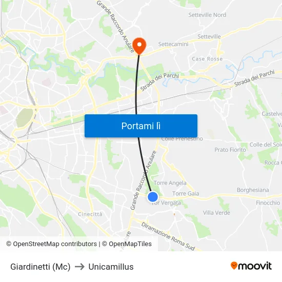 Giardinetti (Mc) to Unicamillus map