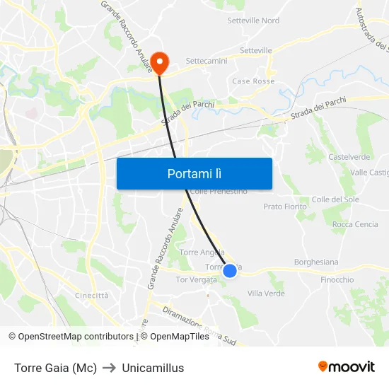 Torre Gaia (Mc) to Unicamillus map