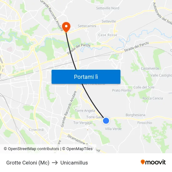 Grotte Celoni (Mc) to Unicamillus map