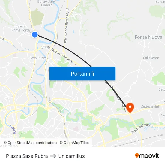 Piazza Saxa Rubra to Unicamillus map