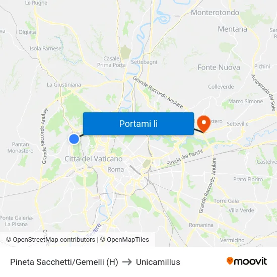 Pineta Sacchetti/Gemelli (H) to Unicamillus map