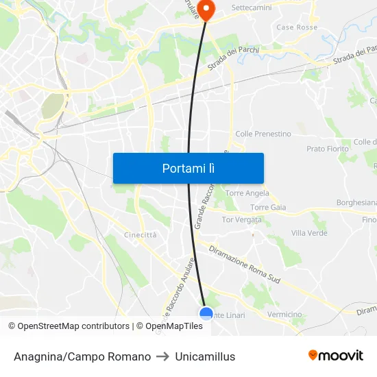 Anagnina/Campo Romano to Unicamillus map