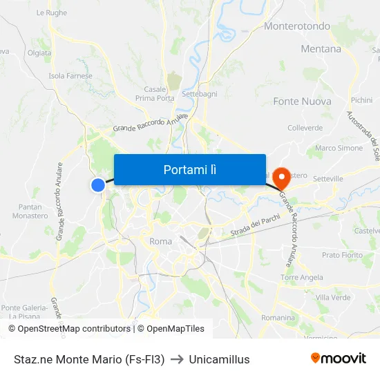 Staz.ne Monte Mario (Fs-Fl3) to Unicamillus map