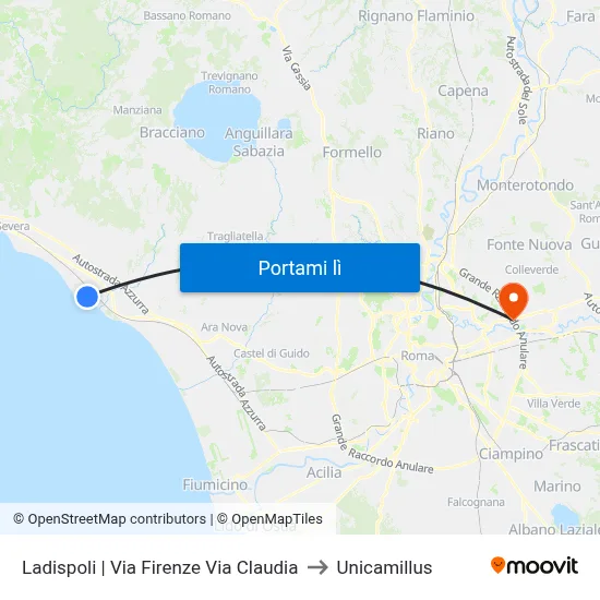 Ladispoli | Via Firenze Via Claudia to Unicamillus map