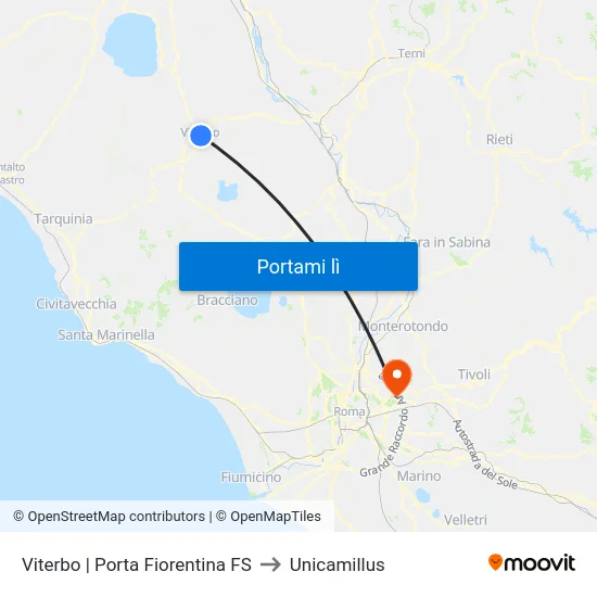 Viterbo | Porta Fiorentina FS to Unicamillus map