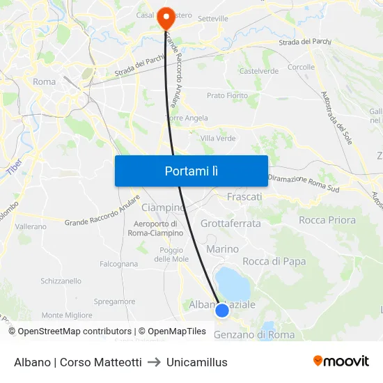 Albano | Corso Matteotti to Unicamillus map